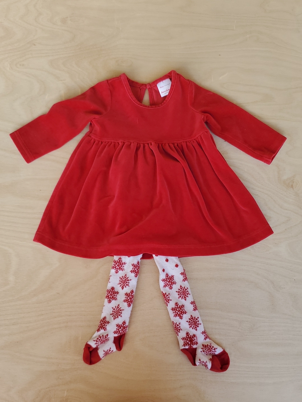 Hanna Andersson Velour Christmas Dress With Snowflake Stockings Size 6m